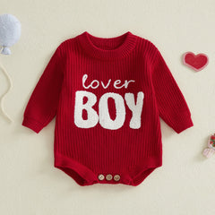 Baby boy Valentine’s Romper with Embroidered Letters and Long Sleeves