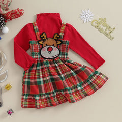 6M-6Y Girls Christmas Festive Elk Plaid Dress Set