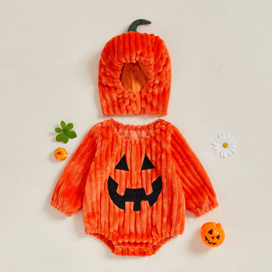 Unisex Baby Lone Sleeve Pumpkin Costume Romper with Hat