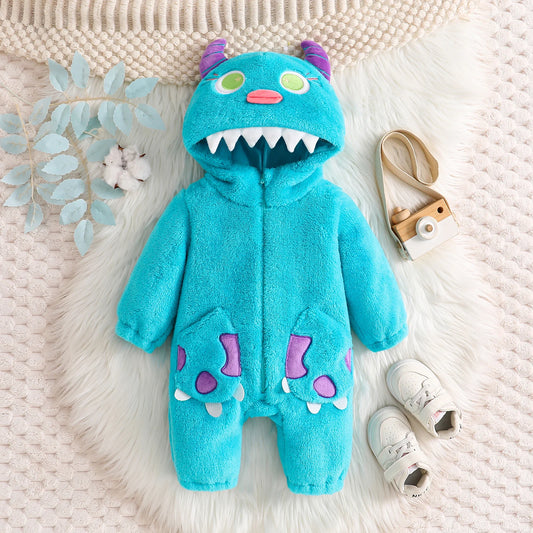 Toddler Boys Fleece Monster Halloween Costume Hooded Jumpsuit