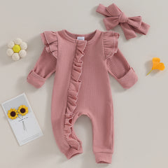 Newborn Baby Girl Ruffle Long Sleeve Zipper Romper