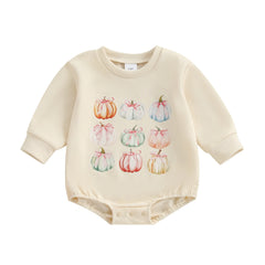 Newborn Baby Girl Pumpkin Print Long-Sleeve Halloween Romper