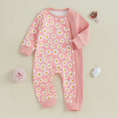 Baby Girl Autumn Flower Print Long Sleeve Romper