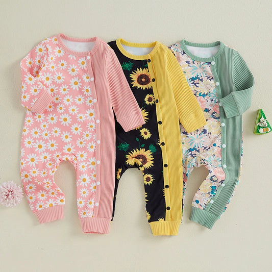 Baby Girl Autumn Flower Print Long Sleeve Romper