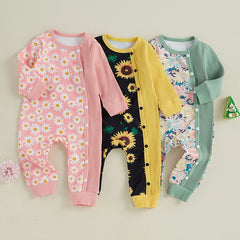 Baby Girl Autumn Flower Print Long Sleeve Romper