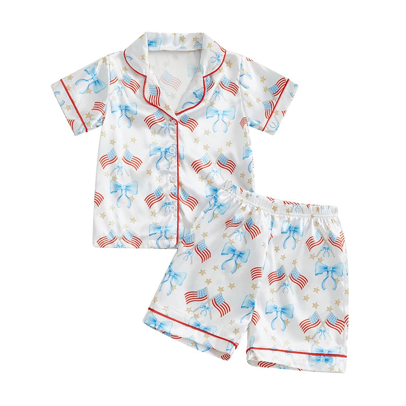 Baby Girls Star/Bow Print Patriotic Pajamas Set