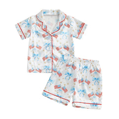 Baby Girls Star/Bow Print Patriotic Pajamas Set