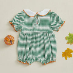 Baby Girl Halloween Striped Pumpkin Romper
