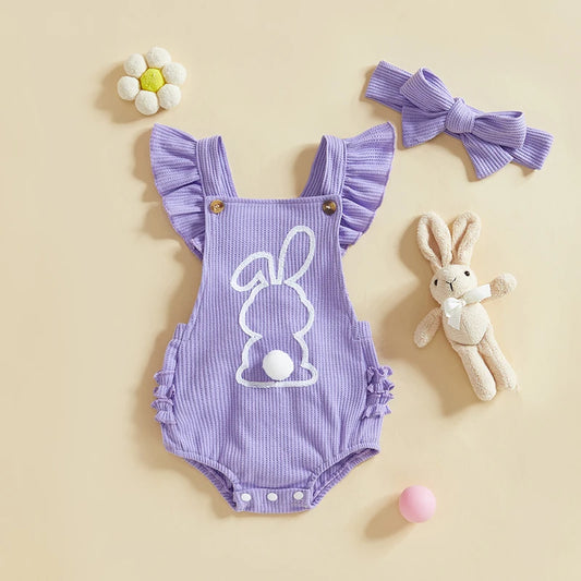 Baby Girls Floral Print Ruffle Onesie with Matching Headband Set