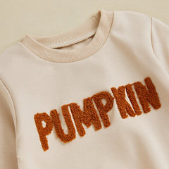 Baby Girls Halloween Letter Embroidered Long Sleeve Sweatshirt + Plaid Pumpkin Flare Pants Outfit