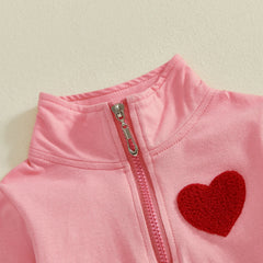 Toddler girl Valentine’s 2-piece heart embroidery outfit