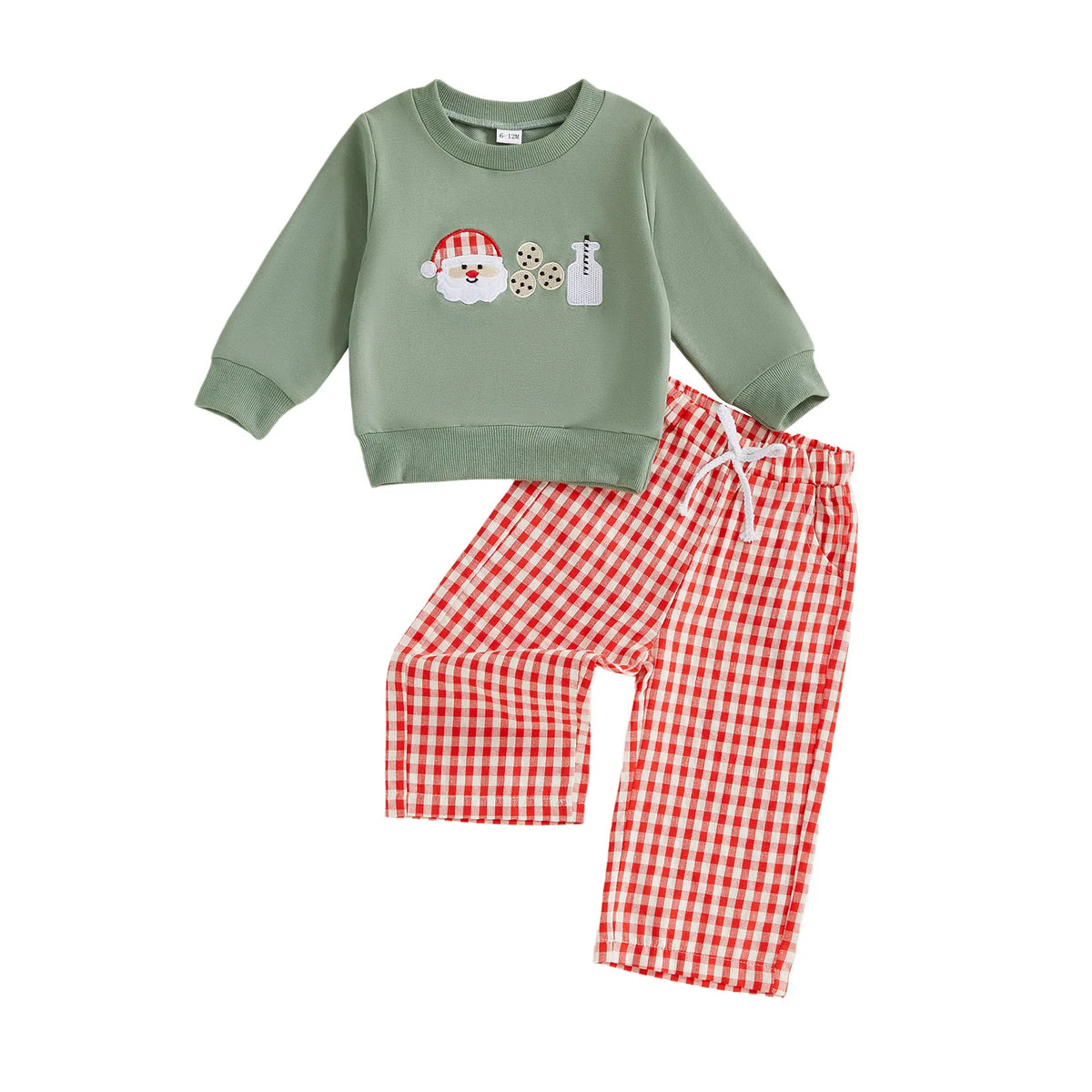 Toddler Baby Unisex Santa Sweatshirt & Plaid Pants Christmas Outfit