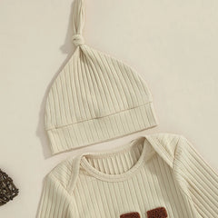Newborn Baby Boy "Lil Bro" Ribbed Romper & Hat Set