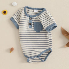 Baby Boy Striped Short-Sleeve Button-Up Onesie, Loose Fit