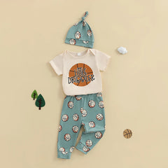 Baby Boy Letter Onesie, Basketball Pants & Hat Set