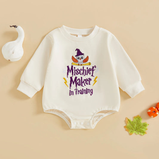 Unisex Baby Sweatshirt Casual Owl Letter Embroidery Long Sleeve Onesie