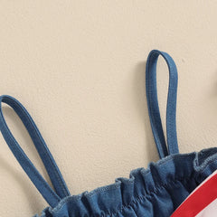 Toddler Girls 4th of July Strip Stars Bowknot Print Overalls