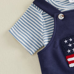 Baby Boys Fourth of July Short Sleeve Striped Romper + Overalls