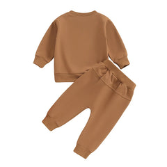 Baby Boys Halloween Letter Print Top & Solid Pants Autumn Set