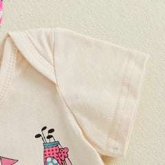 Baby Girls Golf Print Onesie Flare Pants & Headband Outfit Set