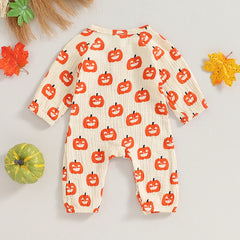 Unisex Baby Long Sleeve Pumpkin Bat Print Halloween Romper