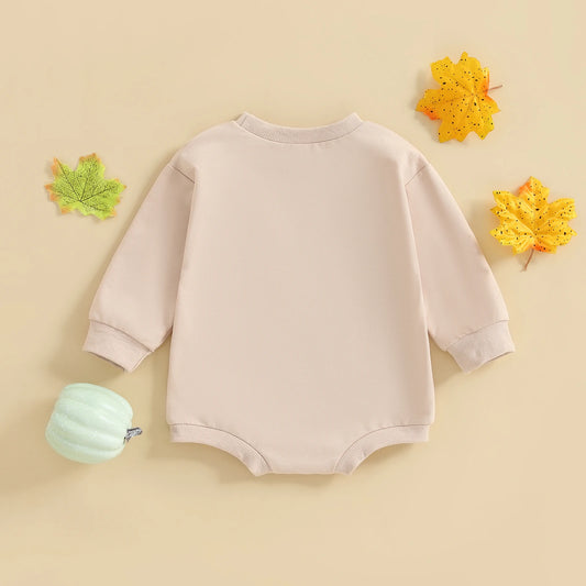 Newborn Girl Long Sleeve Ghost & Pumpkin Print with Bow Halloween Onesie