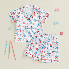 Baby Girls Star/Bow Print Patriotic Pajamas Set