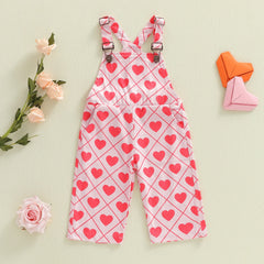 Baby Girl Valentines Day Heart Print Overalls