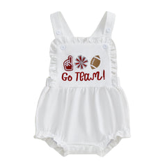 Baby Girl Overall Football Letter Embroidery Romper