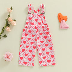 Baby Girl Valentines Day Heart Print Overalls