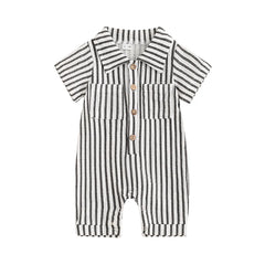 Baby Boy Striped Summer Romper – Short Sleeve, Easy Snap