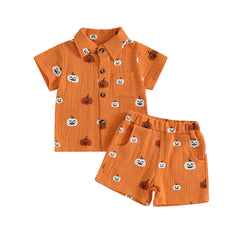 Unisex Pumpkin Halloween Tee & Shorts Outfit