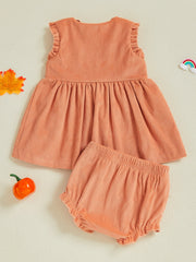 Baby Girl Sleeveless Top & Ruffle Shorts Pumpkin Halloween Set