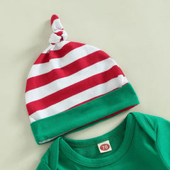 0-12M Baby Christmas Outfit Letter Print Jumpsuit & Hat Set