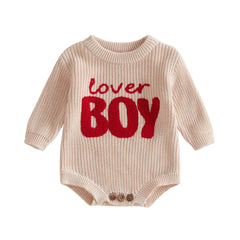Baby boy Valentine’s Romper with Embroidered Letters and Long Sleeves