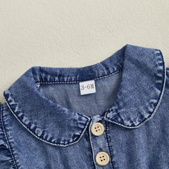 Baby Girl Denim Onesie  Fly Sleeve, Button-Up Bodysuit