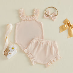 Baby Girl Letter Floral Embroidery Outfit Set