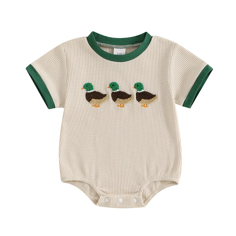 Newborn Baby Boy Duck Embroidery Onesie