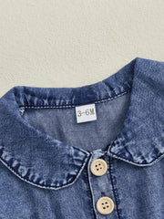 Baby Girl Denim Onesie  Fly Sleeve, Button-Up Bodysuit