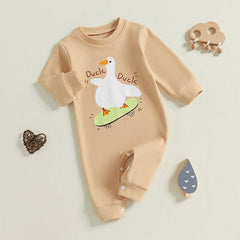 Skateboarding Duck Baby Romper | Cozy Fall Jumpsuit