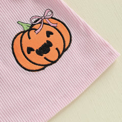 Baby Girl Pumpkin Print Halloween Romper & Dress Set with Bow Headband