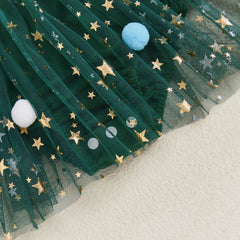 Baby Girls Christmas Romper Dress with Letter Print, Star Mesh Sleeves & Matching Headband Set