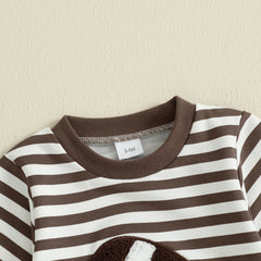 Baby Boys Long Sleeve Fall Embroidered Football Stripe Romper