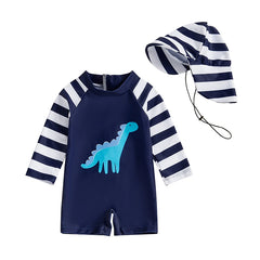 Baby Boys Rash Guard Dinosaur Swimsuit With Swim Cap