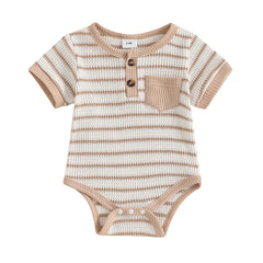 Baby Boy Striped Short-Sleeve Button-Up Onesie, Loose Fit