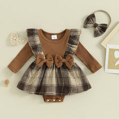 Baby Girls Autumn Romper Dress With Headband