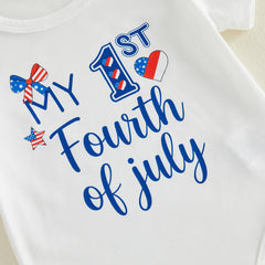 Baby Girl Fourth of July Short Sleeve Romper + Flare Pants + Headband Outfit