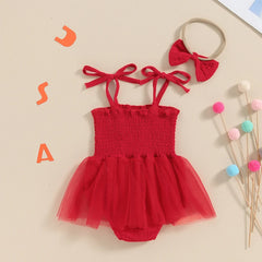 Baby Girl 4th of July Letter Print Romper Dress and Headband Set