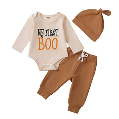 0-18M Baby Boys Halloween Long Sleeve Onesie, Solid Pants & Hat Set