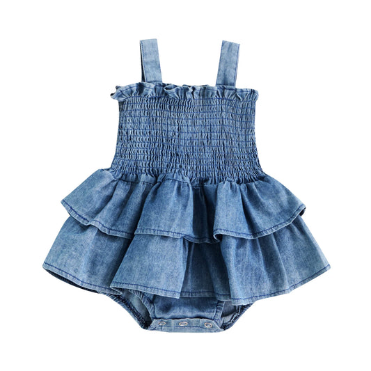 Infant Baby Girl Sleeveless Suspender Pleated Design Ruffle One Piece